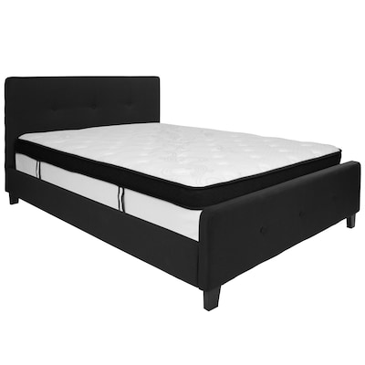 Flash Furniture Tribeca Tufted Upholstered Platform Bed in Black Fabric with Memory Foam Mattress, Q