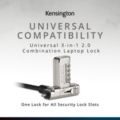 Kensington Universal 3-in-1 2.0 Combination Laptop Lock, 6ft. (K63394WW)