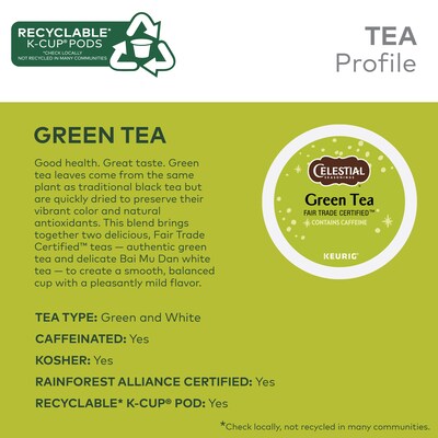 Celestial Seasonings Green Tea, Keurig® K-Cup® Pods, 96/Carton (14734)