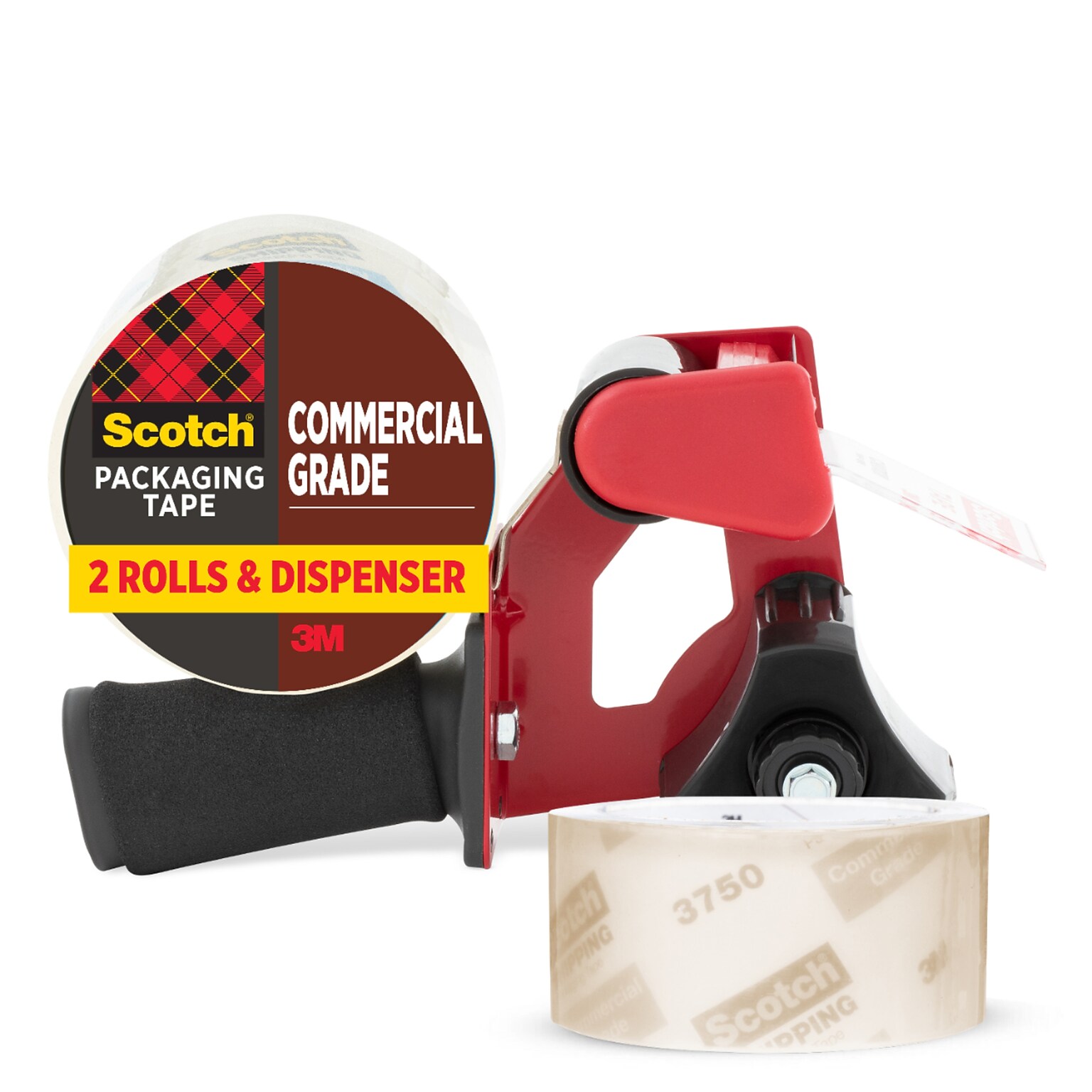 Scotch Commercial Grade Packaging Tape with Dispenser, 1.88 x 54.6 yds., Clear, 2/Pack (3750-2-ST)