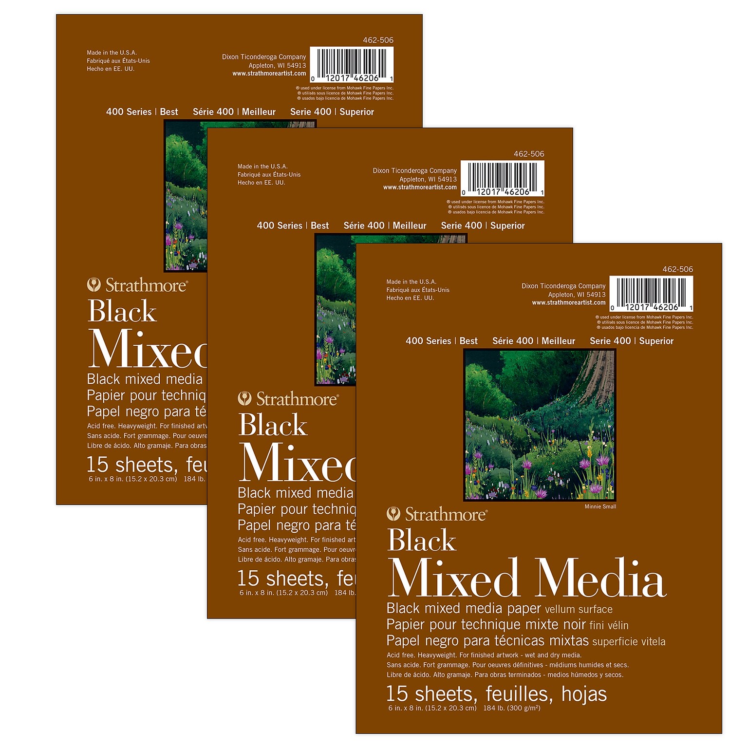 Strathmore 400 Series 6 x 8 Mixed Media Sketch Pad, 15 Sheets/Pad, 3/Bundle (STTP46250606-3)
