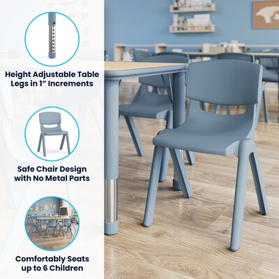 Flash Furniture Emmy Rectangular Activity Table Set, 47.25" x 23.5", Height Adjustable, Natural Woodgrain/Dusty Blue