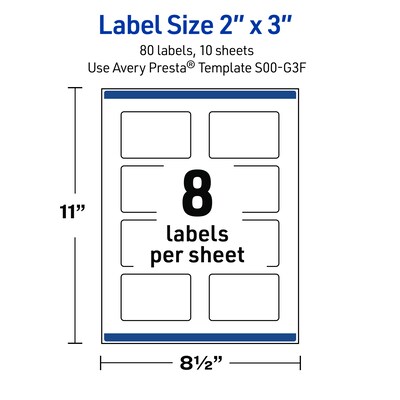 Avery Rectangle Laser/Inkjet Multipurpose Labels, 2" x 3", White, 80/Pack (19479371082)