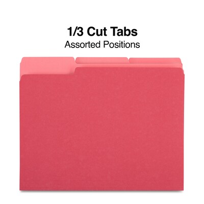 Staples® File Folders, 1/3 Cut Tab, Letter Size, Red, 100/Box (TR224519)