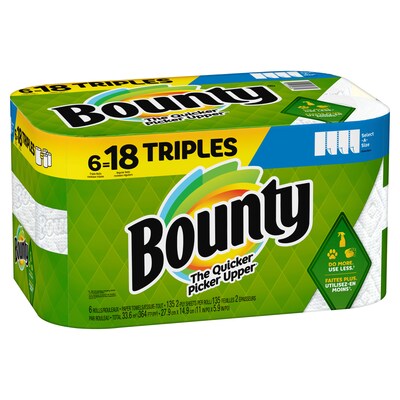Bounty Select-A-Size Paper Towels, Triple Rolls, White, 135 Sheets Per Roll, 6 Count