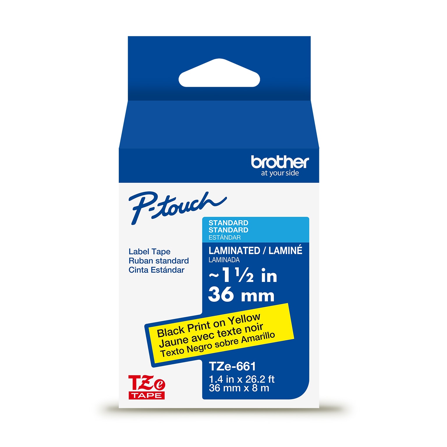 Brother P-touch Laminated Label Tape, 1-1/2 x 26.2, Black on Yellow (TZe661)