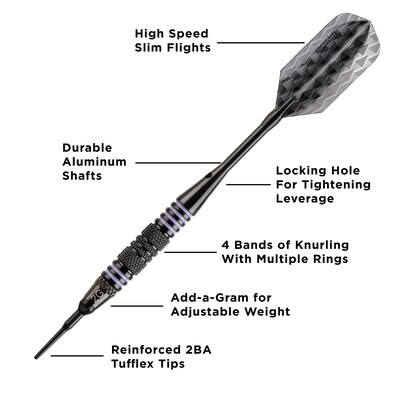 Viper Bobcat Adjustable Soft Tip Darts Purple Rings, 16-18 Grams (20-0918-16)