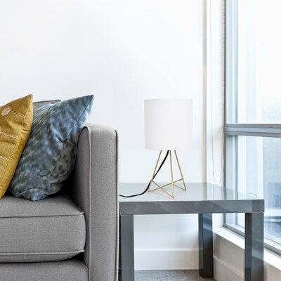 Simple Designs Down to the Wire Table Lamp Fabric Shade, Gold with White Shade (LT2066-GDW)