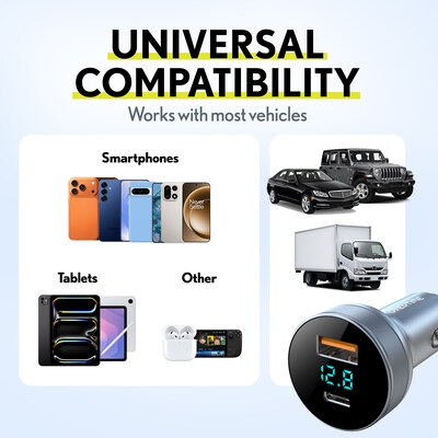 Overtime A40 54W Dual-Port USB-C and USB-A Car Charger with LED Voltage Display, Black (OCA40BK)
