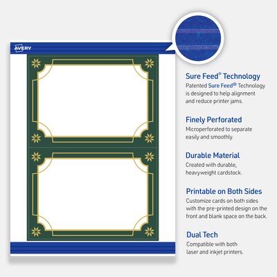 Avery Gold-Green Border General Use Blank Cards, White, 20/Pack (S00-FDG)
