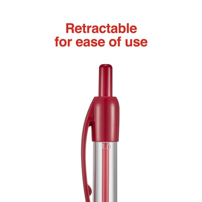 Staples Retractable Ballpoint Pens, Medium Point, Red Ink, Dozen (50792)