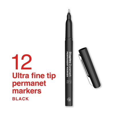 Staples Duramark Permanent Marker, Ultra Fine Tip, Black, Dozen (ST62927)