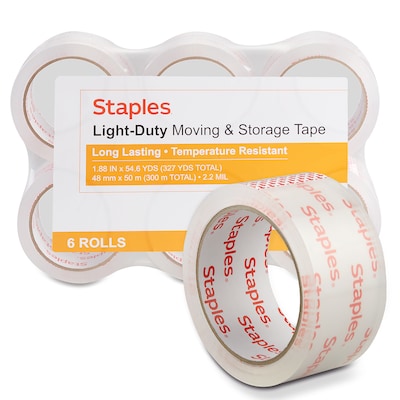 Staples® Lightweight Moving & Storage Packing Tape, 1.88 x 54.6 yds., Clear, 6/Pack (ST61006/52207)