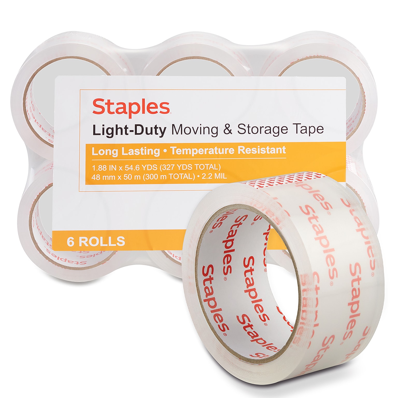 Staples® Lightweight Moving & Storage Packing Tape, 1.88 x 54.6 yds., Clear, 6/Pack (ST61006/52207)
