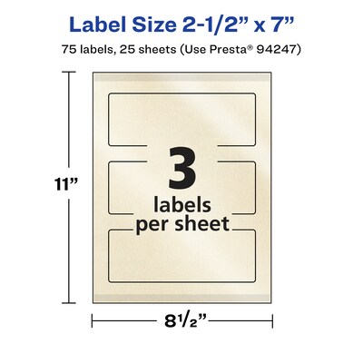 Avery Pearlized Ivory Rectangle Multipurpose Labels, 2.5" x 7", Ivory, 75/Pack (94247)