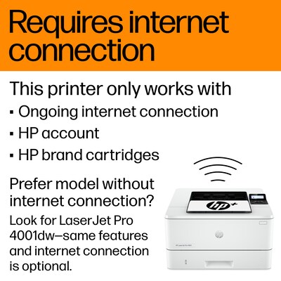 HP LaserJet Pro 4001dwe Wireless Printer, Fast, Mobile Print, Secure, Requires Internet, Best for Small Teams (2Z601E)