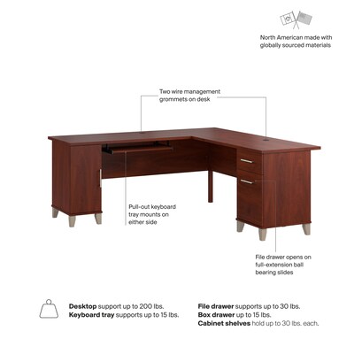Bush Home Somerset 72" W L Shaped Office Desk with Storage, Hansen Cherry (WC81710K)
