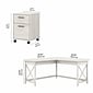 Bush Furniture Key West 60"W L Shaped Desk with 2 Drawer Mobile File Cabinet, Linen White Oak (KWS013LW)