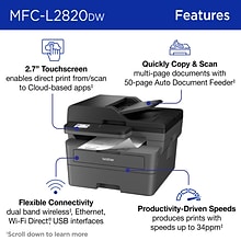 Brother MFC-L2820DW Wireless Compact Monochrome All-in-One Laser Printer with Copy, Scan and Fax, Re