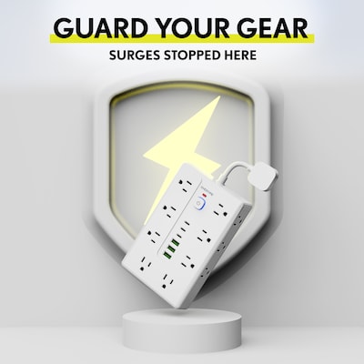 Overtime OS70 22-in-1 Multi-Port Power Strip with 16 AC Outlets, 3 USB-A & 3 USB-C Ports, White (OADOS70)