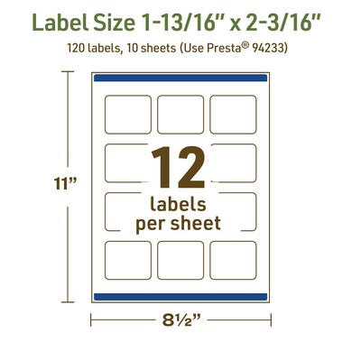 Avery Dissolvable Rectangle Multipurpose Labels, 1-13/16" x 2-3/16", Off-white, 120/Pack (94233)