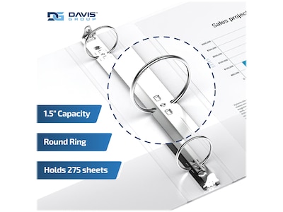 Davis Group Premium Economy 1 1/2" 3-Ring Non-View Binders, White, 6/Pack (2312-00-06)