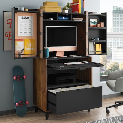 Sauder Harvey Park 31"W Computer Cabinet with Storage, Grand Walnut (430053)