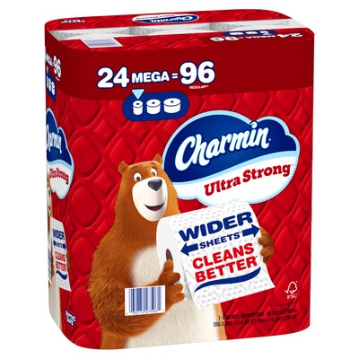 Charmin Ultra Strong Mega Toilet Paper, 2-Ply, White, 198 Sheets/Roll, 24 Rolls/Pack (132140)