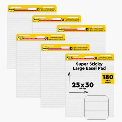 Post-it Super Sticky Wall Easel Pad, 25 x 30, Lined, 30 Sheets/Pad, 6 Pads/Pack (561WL-VAD-6PK)