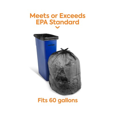 Coastwide Professional™ 60 Gallon Trash Bag with 30% PCR, 38" x 58", Low Density, 0.8 mil, Black, 100 Bags/Box (CW62425)