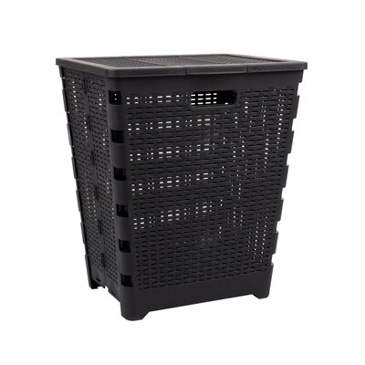 Mind Reader Foldable Plastic Laundry Hamper with Lid, Black (FOLHAMP61-BLK)