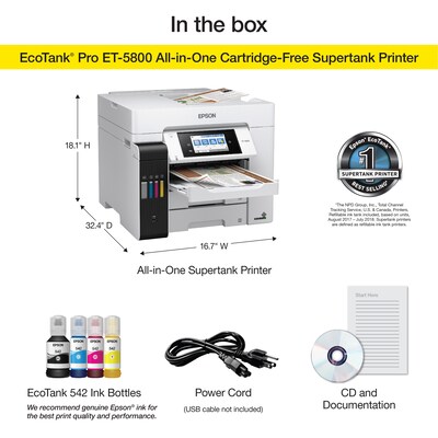 Epson EcoTank Pro 5800 Wireless Color Inkjet Printer, All-In-One Supertank, Print, Scan, Copy, Fax (9472508)