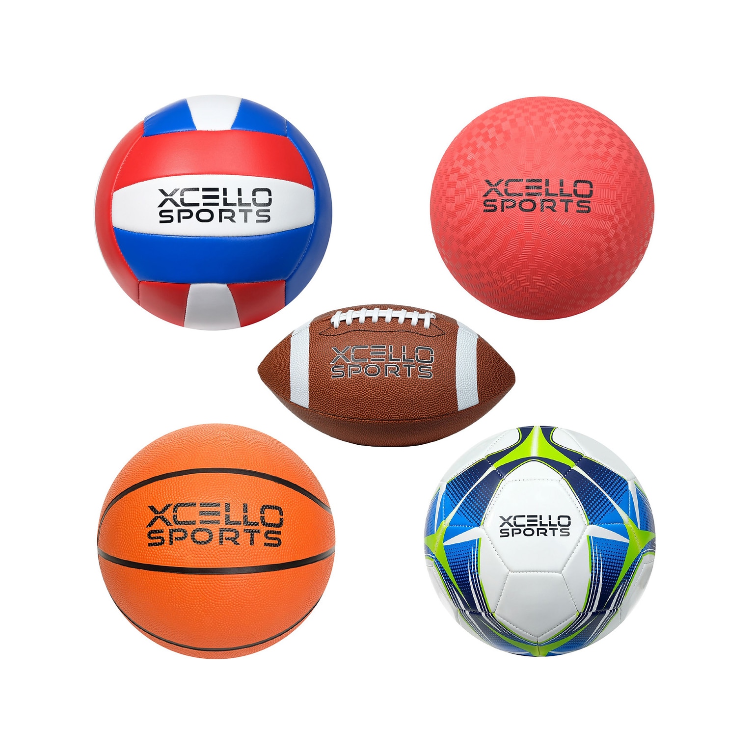 Xcello Sports Multisport 5-Ball Assortment Set, Assorted Colors (XS-Multi-Sport-5Ball-Asst)