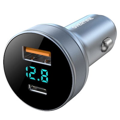 Overtime A40 54W Dual-Port USB-C and USB-A Car Charger with LED Voltage Display, Black (OCA40BK)
