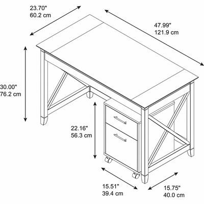 Bush Furniture Key West 48"W Writing Desk with 2 Drawer Mobile Pedestal, Washed Gray (KWS001WG)