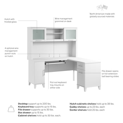 Bush Home Somerset 60"W L Shaped Computer Desk with Hutch, White (SET002WH)