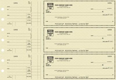 Custom 3-On-A-Page Business Size Checks, Side-Tear Voucher, Standard Color, 2 Ply/Duplicate, 1 Clr Printing, 8.25" x 3", 250/Pk