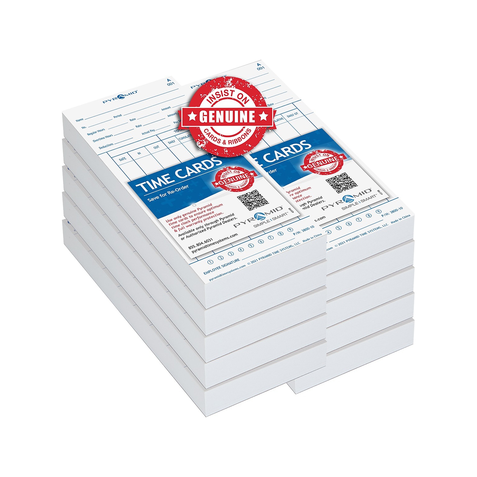 Pyramid Time Cards for 3800 Time Clock, 1000/Pack (3800-10MB)