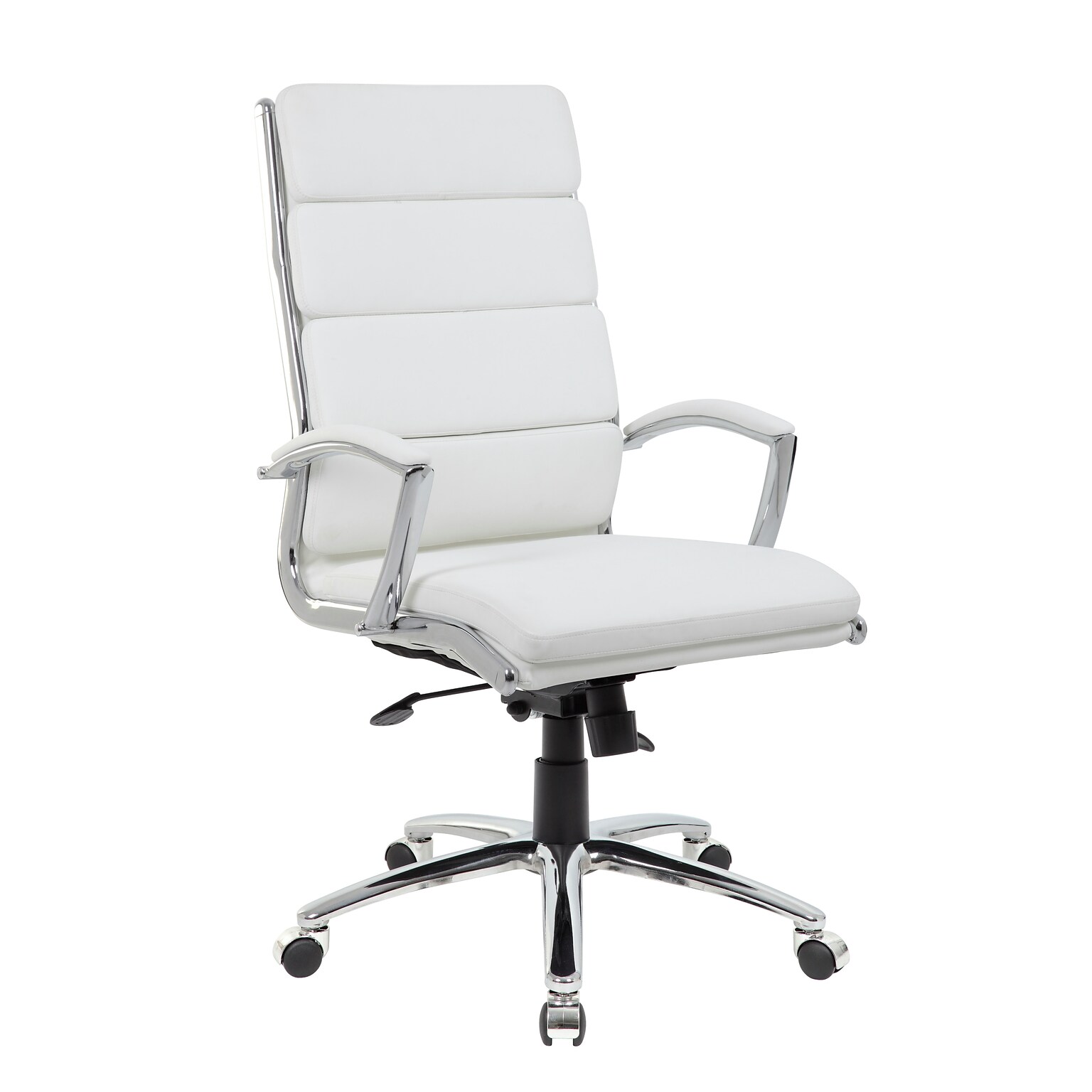 Boss Office Products Ergonomic CaressoftPlus Vinyl Swivel Executive Chair, White (B9471-WT)