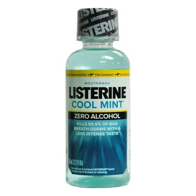 Listerine Cool Mint Zero Mouthwash, 3.2 oz Bottle, 8 Bottles/Bag, 12 Bags/Carton