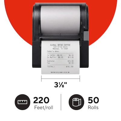 Staples BPA Free Cash Register/POS Rolls, 3 1/8 x 220, 50/Carton (20972)