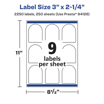Avery Laser/Inkjet Multipurpose Labels, 2.25"  x 3", Matte White, 2250/Box (94126)