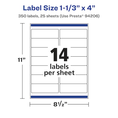 Avery Laser/Inkjet Multipurpose Labels, White, 14 Labels/Sheet, 25 Sheets/Pack (94206)