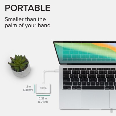 Plugable Mini Dock USB-C to HDMI/USB 3.0/USB-C Audio/Video Adapter, Male to Female/Female, White (USBC-MD103)