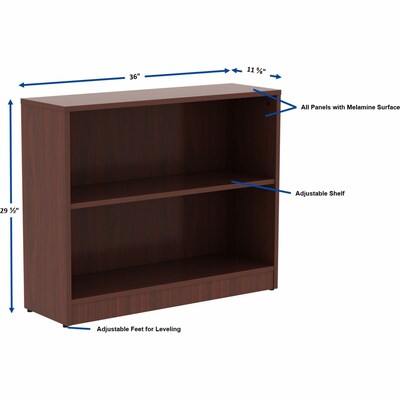 Lorell 29.5" 2-Shelf Bookcase with Adjustable-Shelves, Mahogany Laminate (LLR99778)