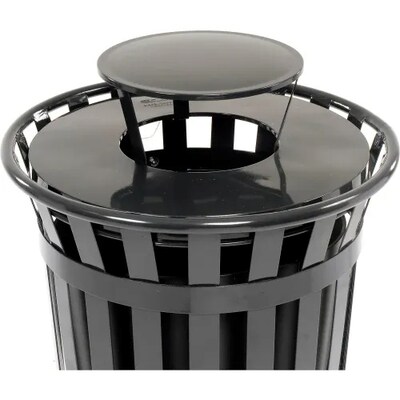 Global Industrial Outdoor Slatted Steel Trash Can w/ Rain Bonnet Lid, 36 Gallon, Black (260804BK)