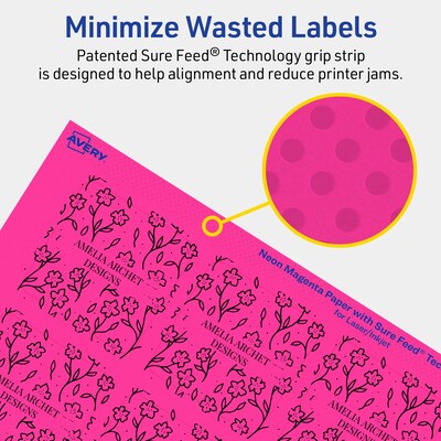 Avery Square Laser/Inkjet Multipurpose Labels, 2-1/8" x 2-1/8", Neon Magenta (240/Pack)