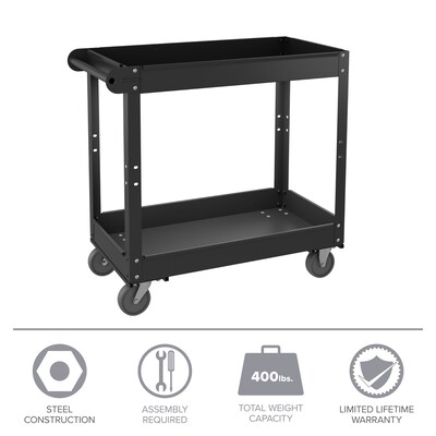 Hirsh 2 Shelf Ready-To-Assemble Steel Utility Cart, 30" x 16", Black (22639)