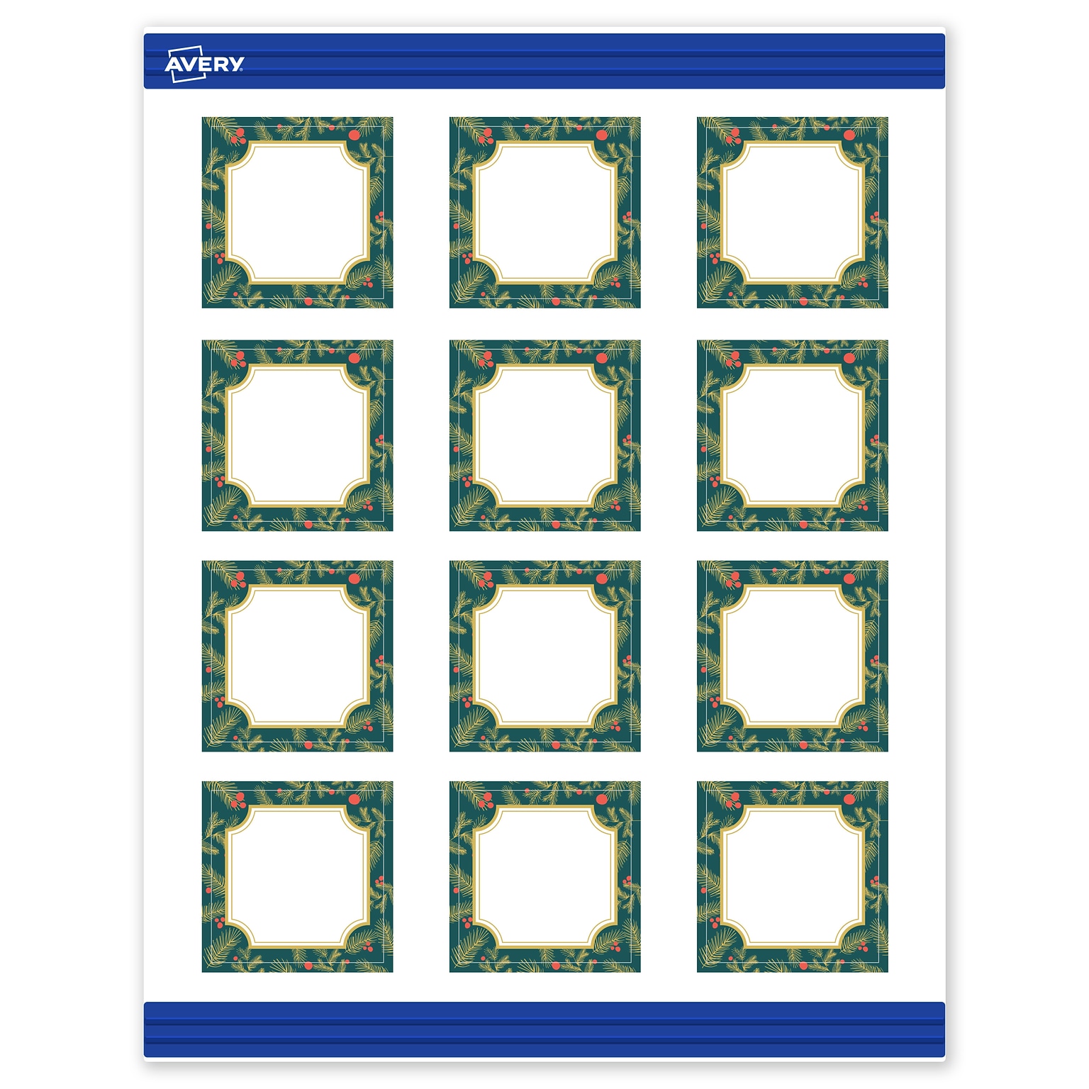 Avery Gold-Teal Berries Matte Blank Card, White, 120/Pack (S00-FF7)