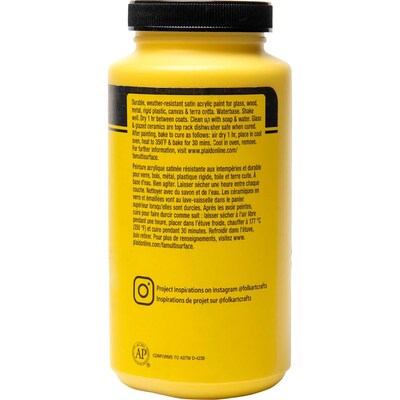 FolkArt Acrylic Paint Multi-Surface Satin, 16oz., Daffodil Yellow, 2/Pack (FLK6376-2)